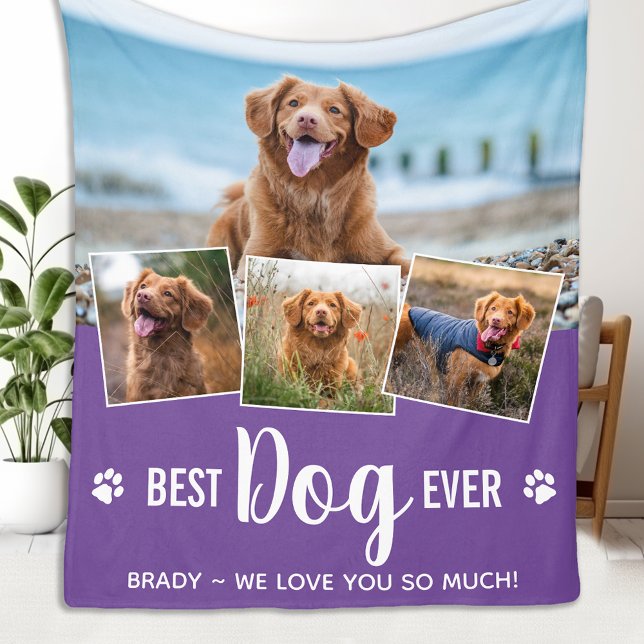 Dog Lover Personalized Trendy 4 Pet Photo Collage Fleece Blanket (Creator Uploaded)