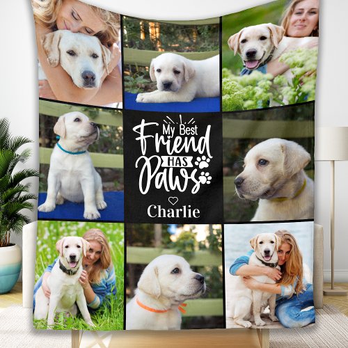 Dog Lover Pet Modern Personalized 8 Photo Collage Fleece Blanket