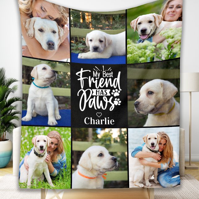 Dog Lover Pet Modern Personalized 8 Photo Collage Fleece Blanket (Creator Uploaded)