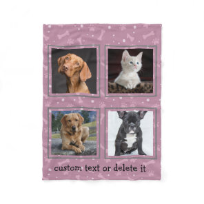 Dog Lover Pet Personalized Custom 4 Photo Collage Fleece Blanket