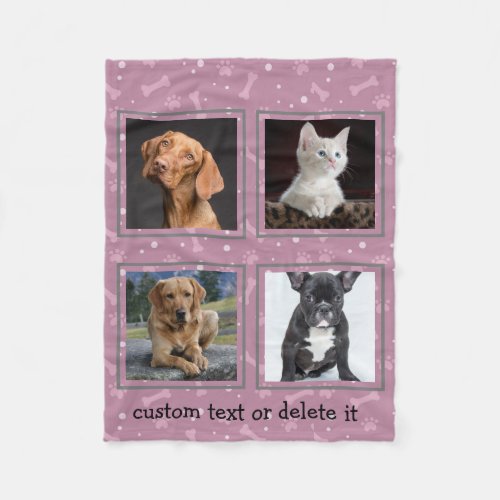Dog Lover Pet Personalized Custom 4 Photo Collage Fleece Blanket