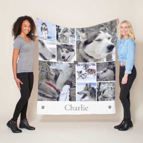 Dog Lover Pet Photo Collage Fleece Blanket