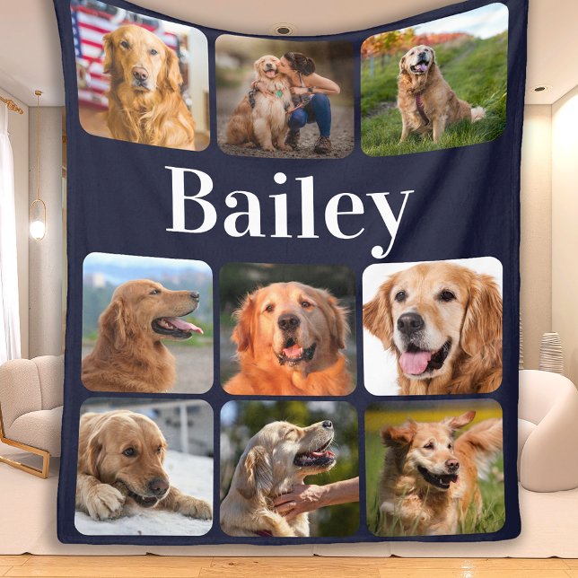 Dog Lover Pet Photo Collage Personalized Monogram Fleece Blanket (Creator Uploaded)
