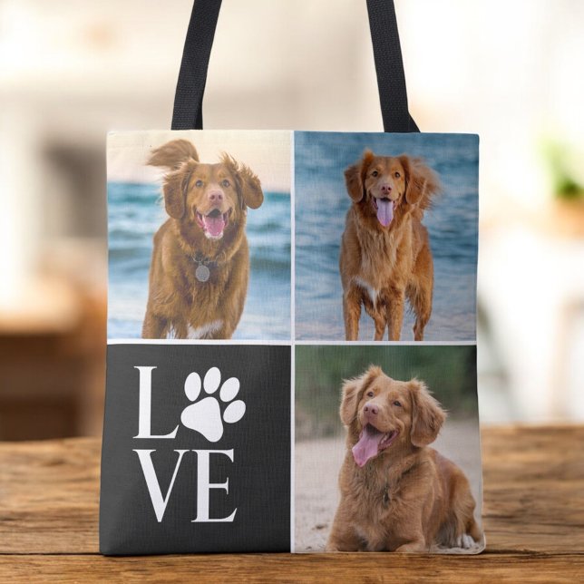 Dog Lover Photo Collage Custom Love Cute Pet Tote Bag (Creator Uploaded)