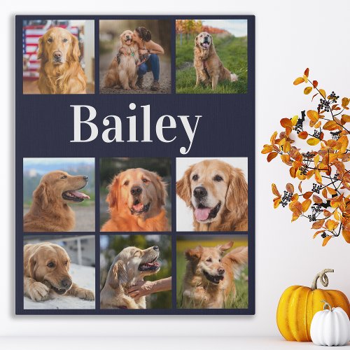Dog Lover Photo Collage Personalized Pet Navy Blue Faux Canvas Print