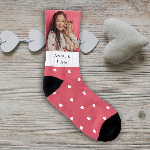 Dog Lover Pink Pattern White Heart Valentines Day Socks