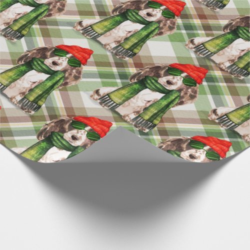 Dog Lover Plaid and Brown Cocker Spaniel Christmas Wrapping Paper
