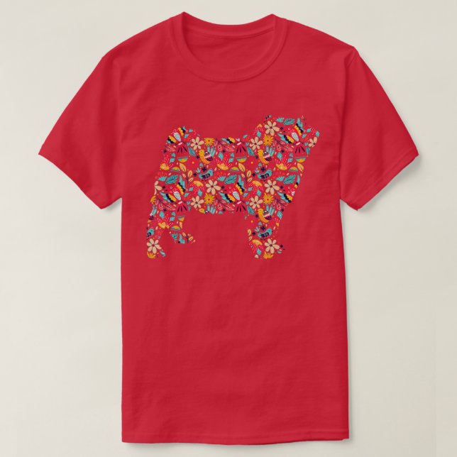 Dog Lover Pug Hippie Gift Floral Pug  T-Shirt (Design Front)