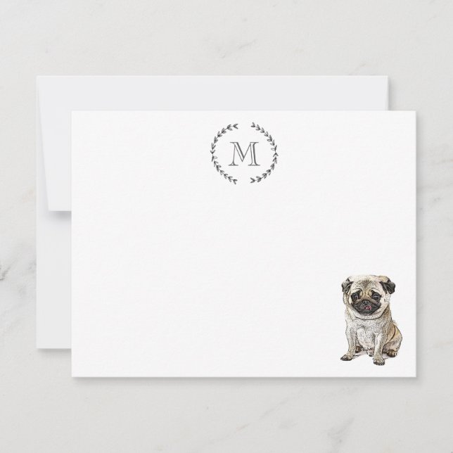 Dog Lover Pug Personalized Note Card (Front)