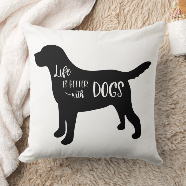 Dog Lover Quote Black and White Throw Pillow (Blanket)