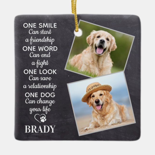 Dog Lover Quote Keepsake Personalized Pet Photo Ceramic Ornament (Front)