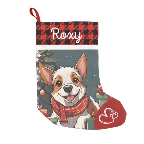 Dog lover red and black buffalo plaid christmas  small christmas stocking