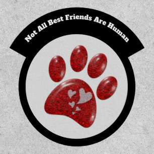 Dog Lover Red Paw Print with Hearts Best Friend Patch