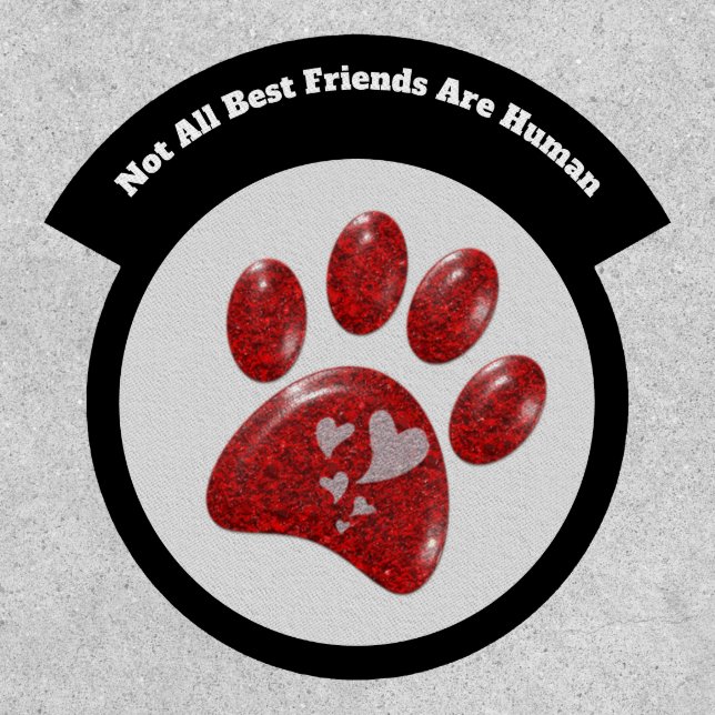 Dog Lover Red Paw Print with Hearts Best Friend Patch (Front)