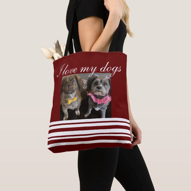 Dog lover red tote bag, (Close Up)