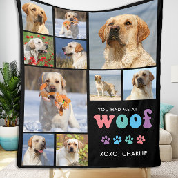 Dog Lover Retro WOOF Custom Pet 11 Photos Collage Fleece Blanket