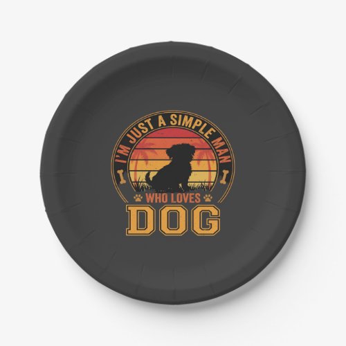 Dog Lover Simple Man Retro Sunset Paper Plates