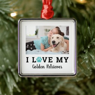 Dog Lover Turquoise Pet Paw Print Custom Photo Metal Ornament