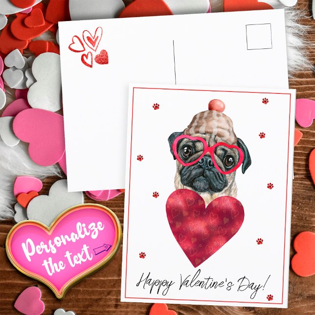 Dog Lover Valentine Gift Pug Holiday Postcard (Creator Uploaded)