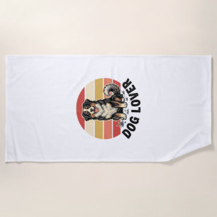 Dog Lover Vintage Engraving Cute Dog Sunset Design Beach Towel