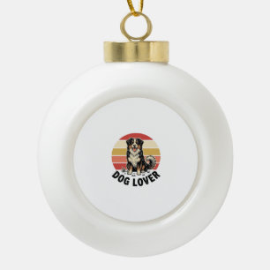 Dog Lover Vintage Engraving Cute Dog Sunset Design Ceramic Ball Christmas Ornament