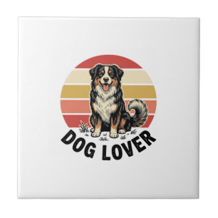 Dog Lover Vintage Engraving Cute Dog Sunset Design Ceramic Tile