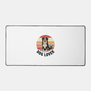 Dog Lover Vintage Engraving Cute Dog Sunset Design Desk Mat