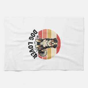 Dog Lover Vintage Engraving Cute Dog Sunset Design Kitchen Towel