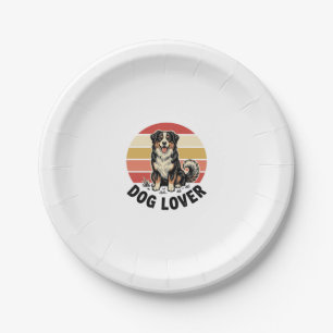 Dog Lover Vintage Engraving Cute Dog Sunset Design Paper Plates