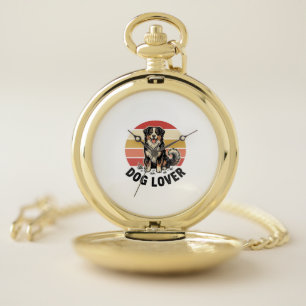 Dog Lover Vintage Engraving Cute Dog Sunset Design Pocket Watch
