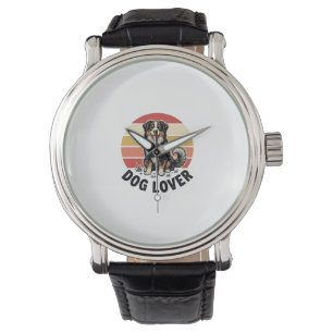 Dog Lover Vintage Engraving Cute Dog Sunset Design Watch