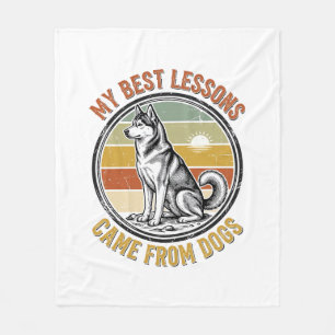 Dog Lover Vintage Shirt with Wise Husky Engraving_ Fleece Blanket