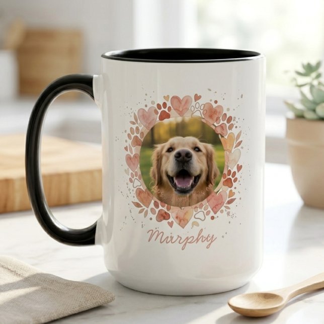 Dog Lover Watercolor Wreath Gift Mug (Pet photo watercolor dog lover mug)