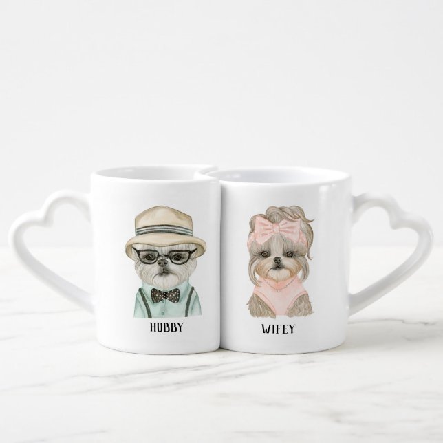 Dog lover Wedding Gift with Names editable Coffee Mug Set (Back Nesting)