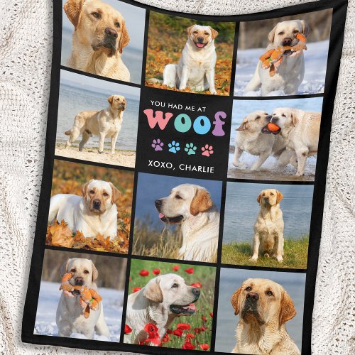 Dog Lover WOOF Custom 11 Pet Picture Colorful  Fleece Blanket