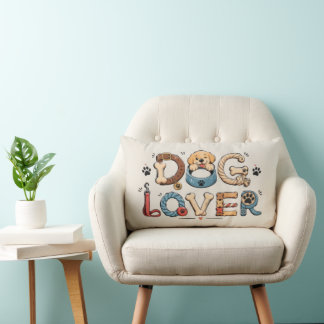Dog Lover Word Art Lumbar Pillow