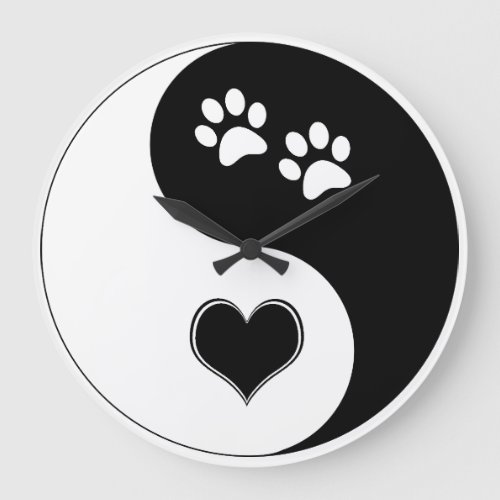Dog Lover Yin Yang Hear and Paw Prints Large Clock