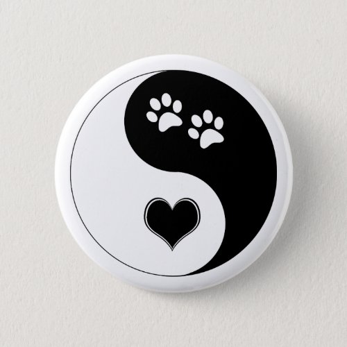 Dog Lover Yin Yang Heart and Paw Prints Button