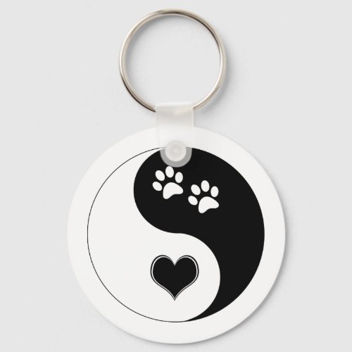 Dog Lover Yin Yang Heart and Paw Prints Keychain