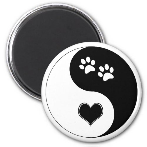 Dog Lover Yin Yang Heart and Paw Prints Magnet