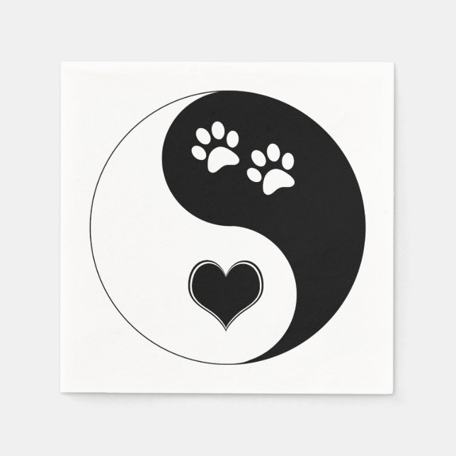 Dog Lover Yin Yang Heart and Paw Prints Napkins (Front)