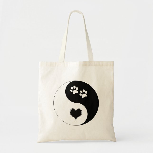 Dog Lover Yin Yang Heart and Paw Prints Tote Bag (Front)