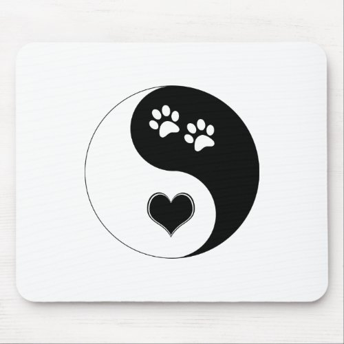 Dog Lover Yin Yang Heart Dog Prints Mouse Pad