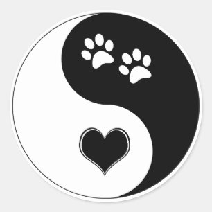 Dog Lover Yin Yang Heart Paw Prints Classic Round Sticker