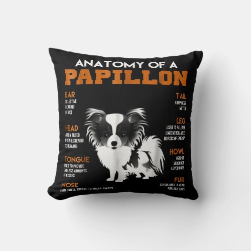 Dog Lovers  Anatomy Of A Papillon Dog Throw Pillow