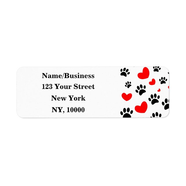 Dog Lovers Black Paw Prints Red Hearts Pattern Label (Front)