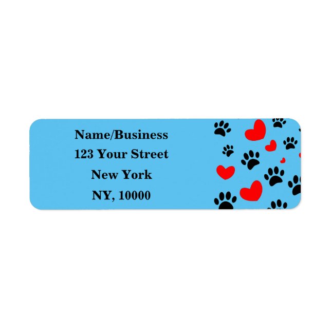 Dog Lovers Black Paw Prints Red Hearts Pattern Label (Front)