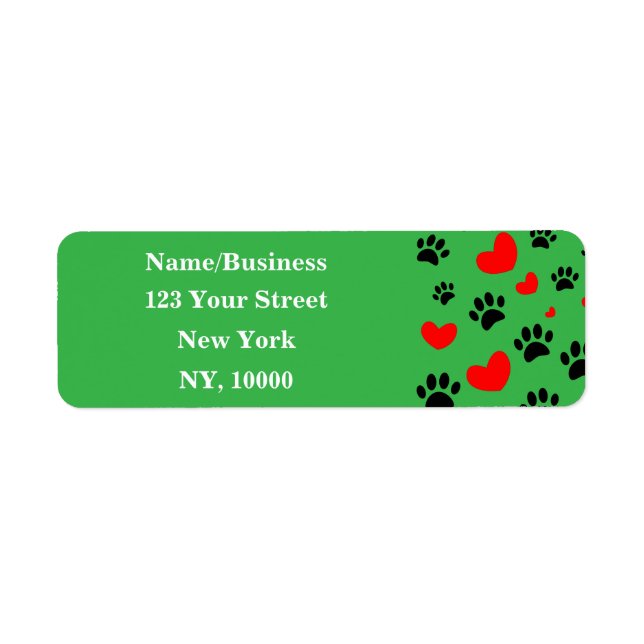 Dog Lovers Black Paw Prints Red Hearts Pattern Label (Front)