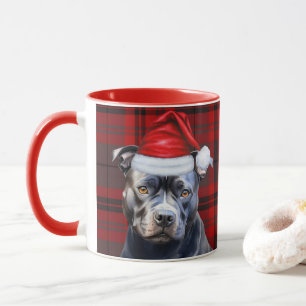 Dog Lover's Bluenose Pitbull Holiday Red Plaid Mug