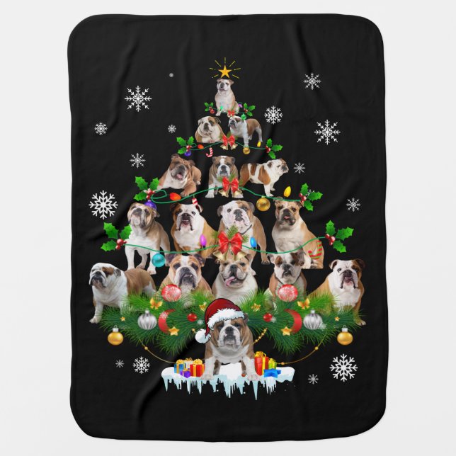 Dog Lovers | Bulldog Christmas Tree Ornaments Baby Blanket (Front)